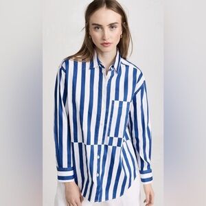 AYR The Deep End Button Down Shirt Marais Blue Regatta Stripe - XS